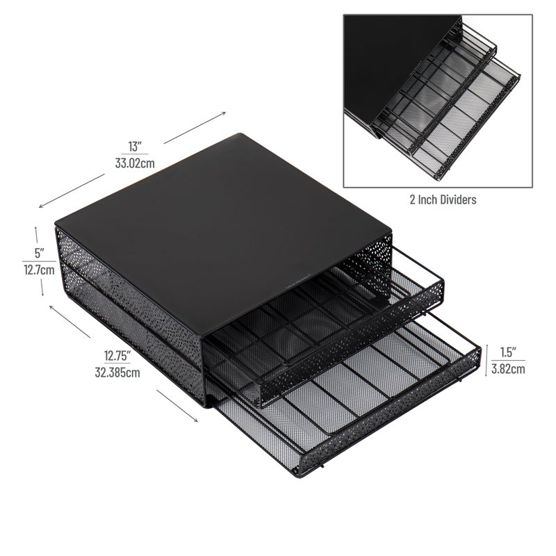 Mind Reader Single Serve Coffee Pod Organizer with 2 Drawers, 72 Pod Capacity, Metal Mesh, 13"L x 12.75"W x 5"H, Black - Image 3
